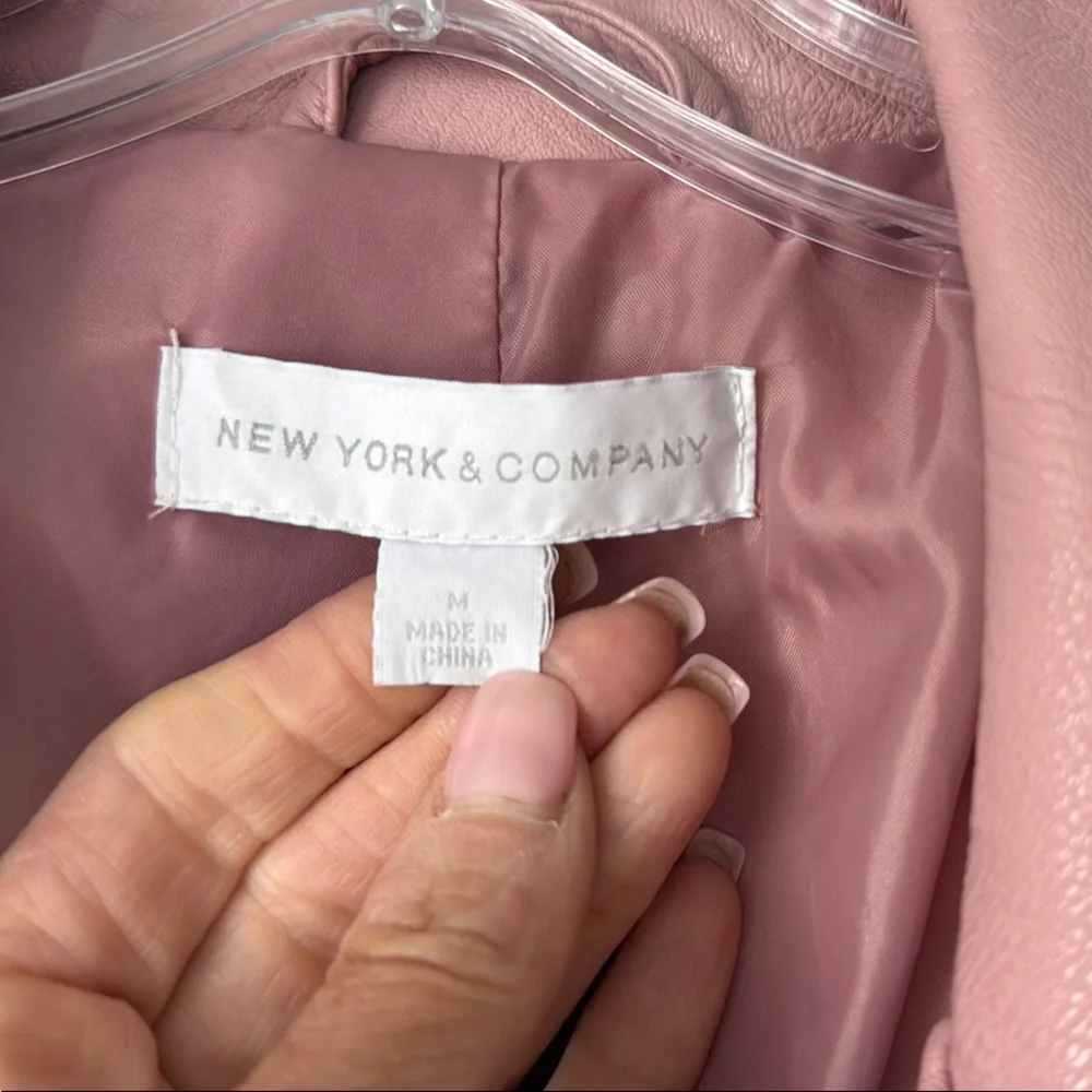 Women's Pink Faux Leather Moto Jacket by New York and Company - Picture 4 of 6